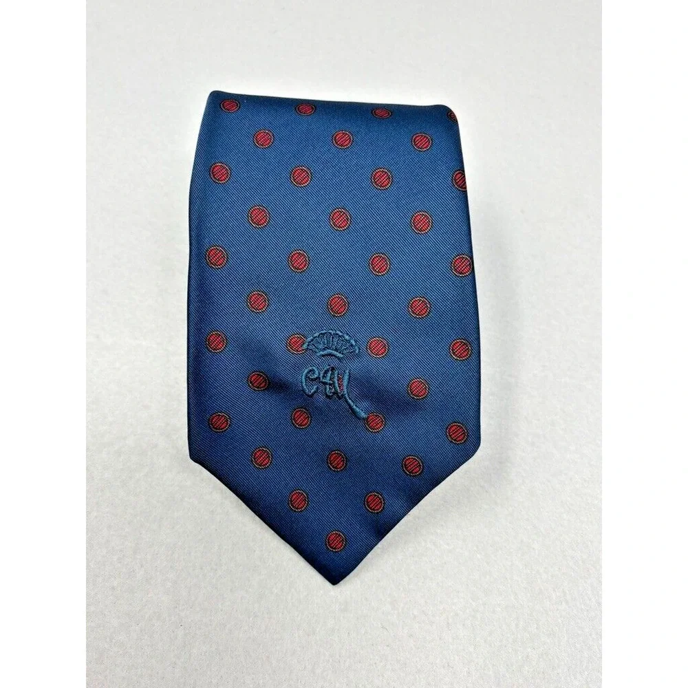70s Vintage Countess Mara Mens Silk Tie‎ Circle Dot Pattern Blue Red 56